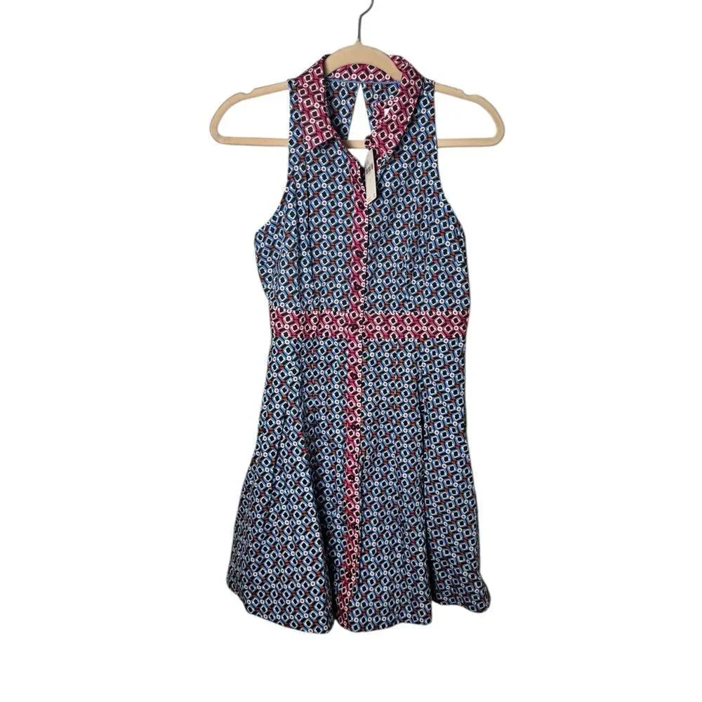 Maeve Anthropologie Buckley Button Front Mini Dress Blue Motif NWT 4